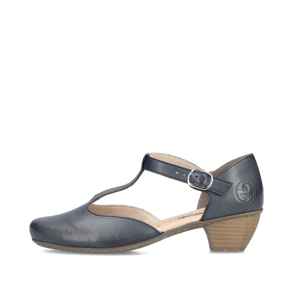 Rieker escarpins bleus pour femmes 41787-14 avec une boucle. Côté extérieur de la chaussure.