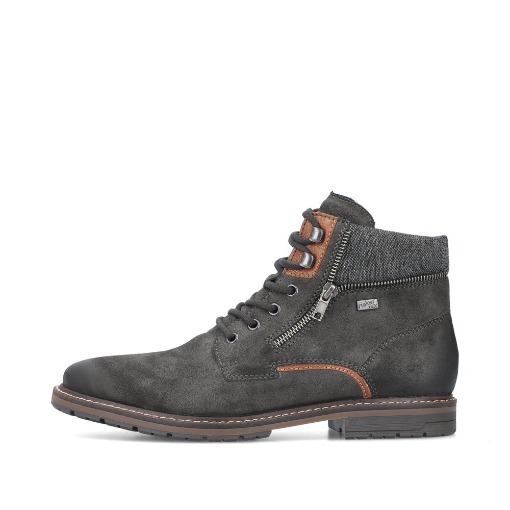 Grey Rieker men´s lace-up boots 13743-46 with RiekerTEX membrane as well as zipper. Outside of the shoe.