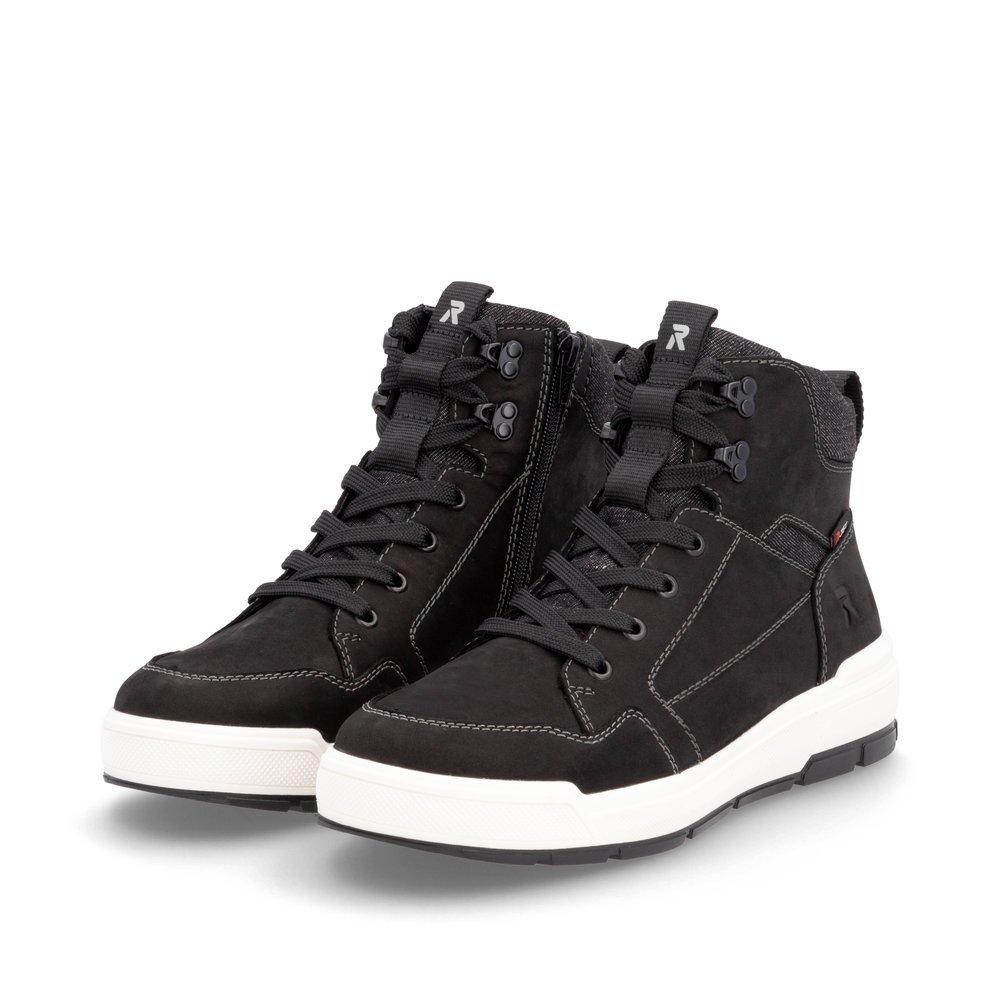 Black Rieker men´s high-top sneakers U0070-00 with RiekerTEX technology. Shoes laterally.