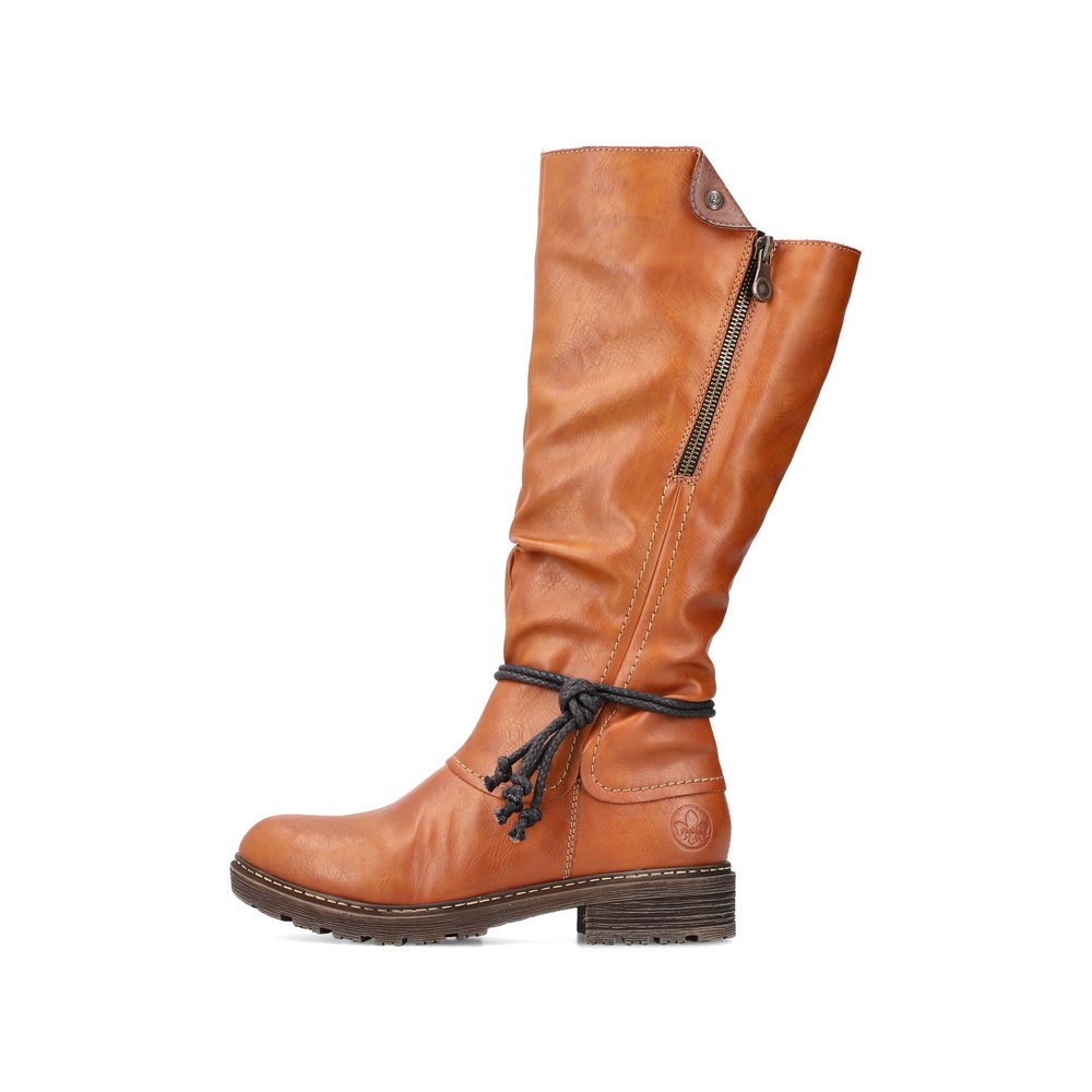 Brown Rieker women´s high boots Z4758-24 with RiekerTEX membrane as well as zipper. Outside of the shoe.