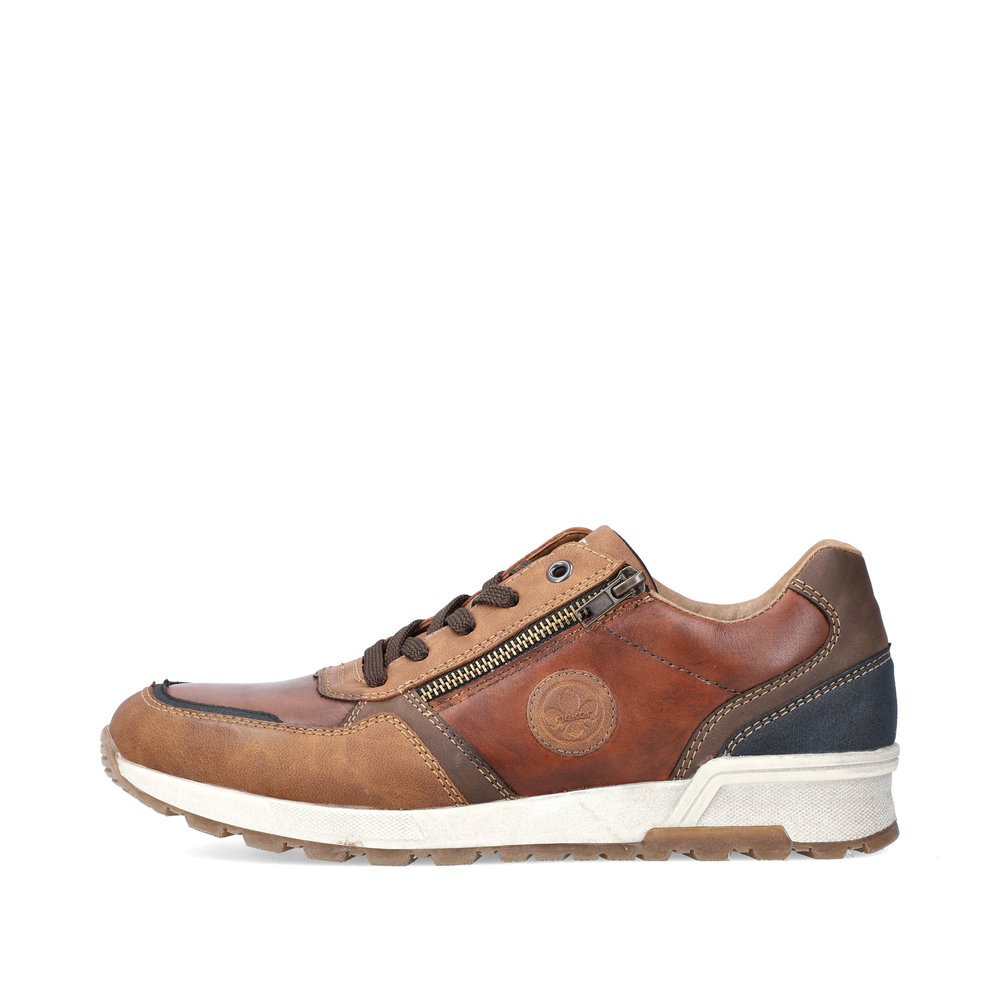 Fox brown Rieker men´s lace-up shoes 15130-90 with a zipper. Outside of the shoe.