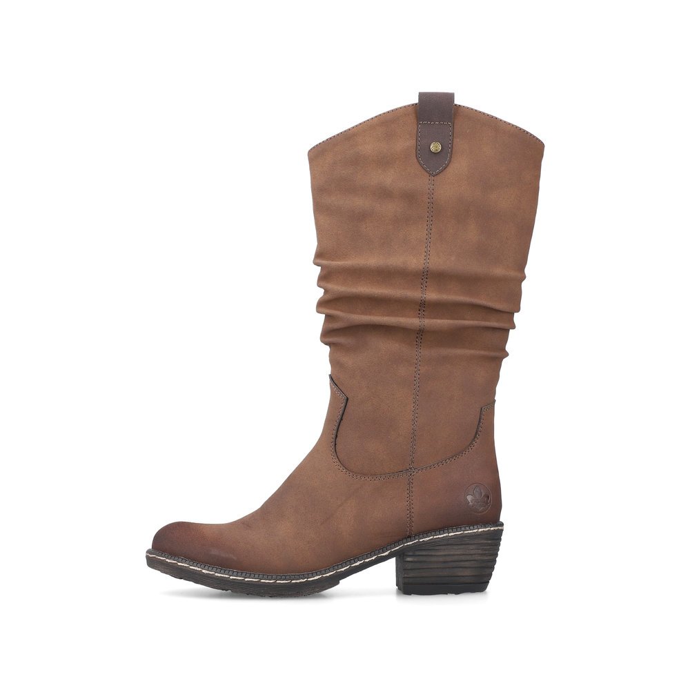 Brown Rieker women´s ankle boots 93775-25 with a gathered look as well as a zipper. Outside of the shoe.