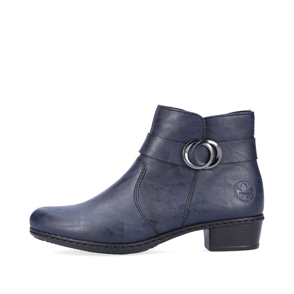 Slate blue Rieker women´s ankle boots Y0775-14 with a zipper. Outside of the shoe.