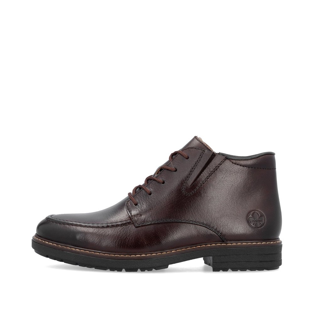 Dark brown Rieker men´s lace-up boots 33105-25 with a zipper. Outside of the shoe.