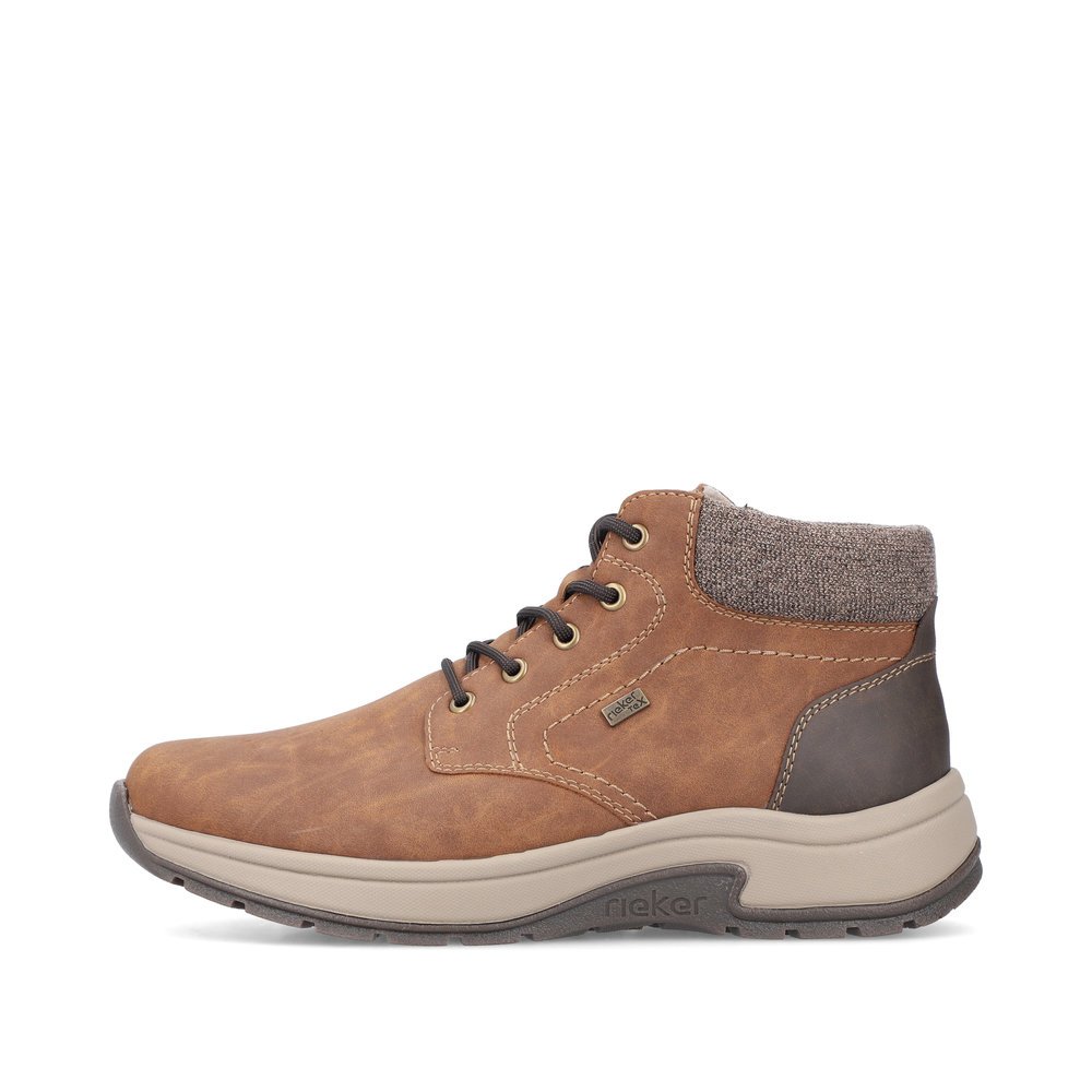 Brown Rieker men´s lace-up boots 11030-25 with RiekerTEX membrane as well as zipper. Outside of the shoe.