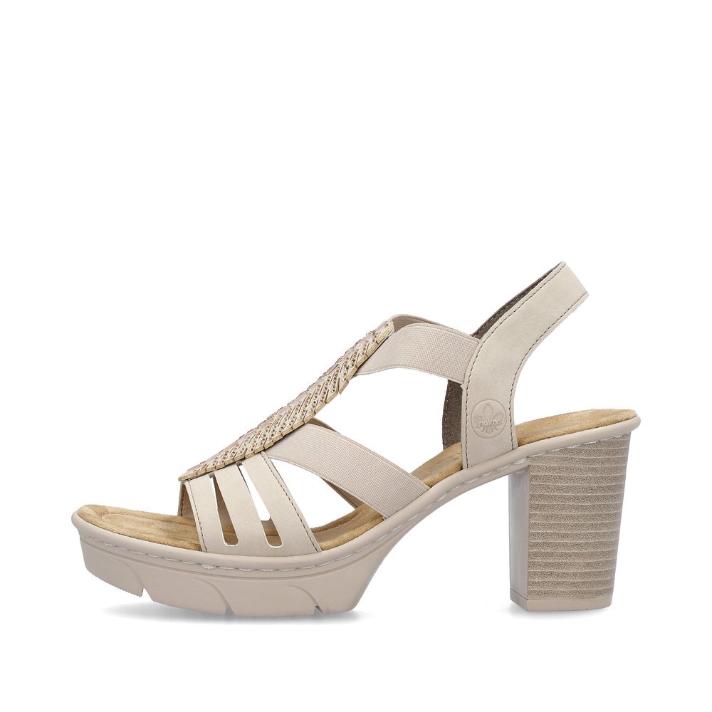 Beige Rieker women´s strap sandals 67526-62 with an elastic insert. Outside of the shoe.