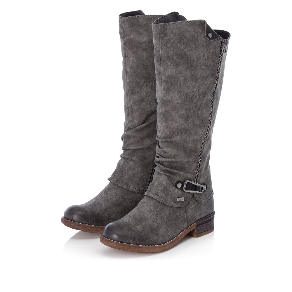 Green-grey Rieker women´s high boots 94652-45 with RiekerTEX technology. Shoes laterally.