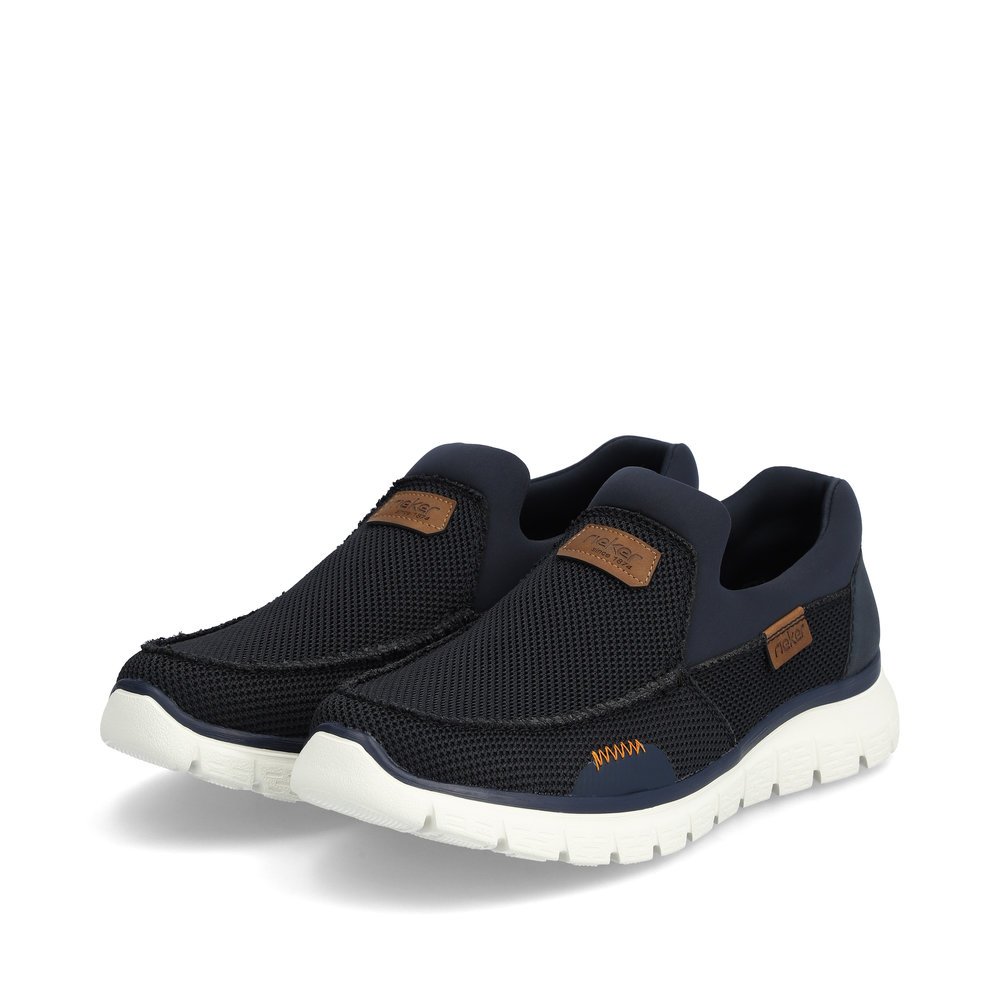 Blue Rieker men´s slippers B6651-14 with an ultra light and flexible sole. Shoes laterally.