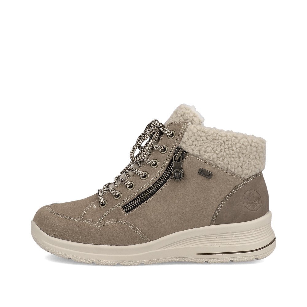 Beige Rieker Damen Schnürstiefel L7701-24 mit wasserabweisender TEX-Membran. Schuh Außenseite.