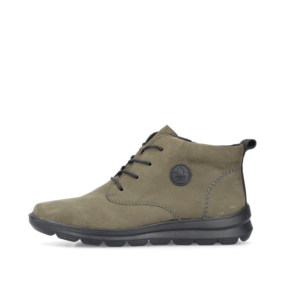 Chaussures à lacets Rieker vertes femme Z0022-54 avec fermeture éclair. Côté extérieur de la chaussure.