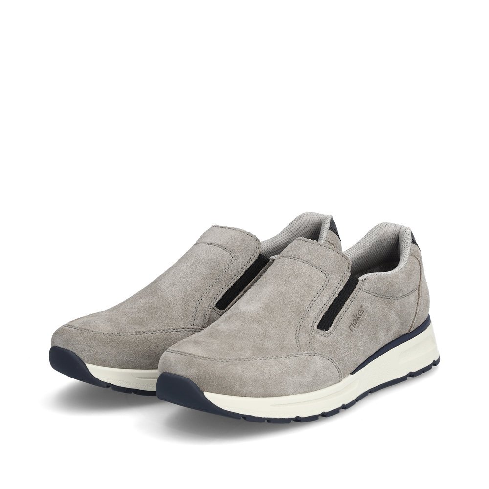 Grey Rieker men´s slippers B0750-42 with elastic insert as well as comfort width G. Shoes laterally.