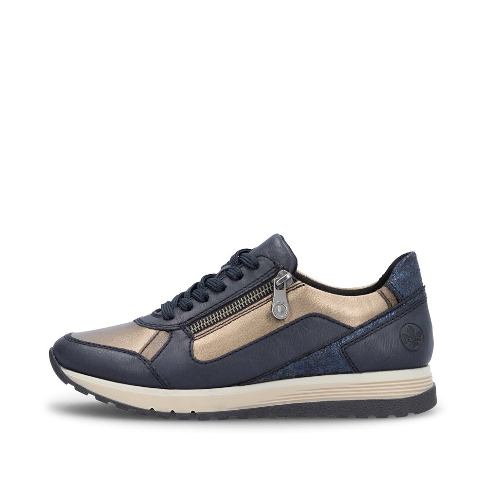 Blaue Rieker Damen Sneaker Low 49002-14 mit Reißverschluss sowie Extraweite H. Schuh Außenseite.