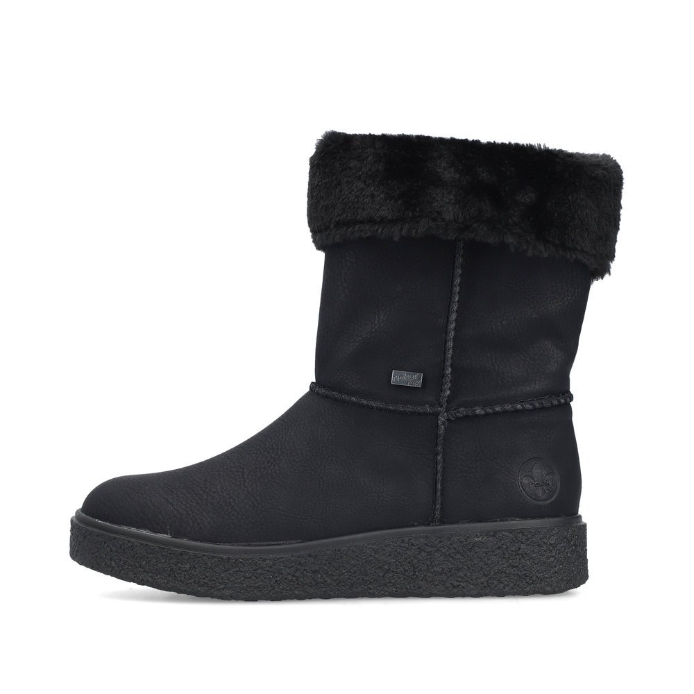 Night black Rieker women´s ankle boots Y0090-00 with RiekerTEX technology. Outside of the shoe.