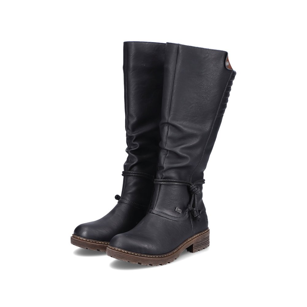 Black Rieker women´s high boots Z4776-00 with RiekerTEX membrane as well as zipper. Shoes laterally.