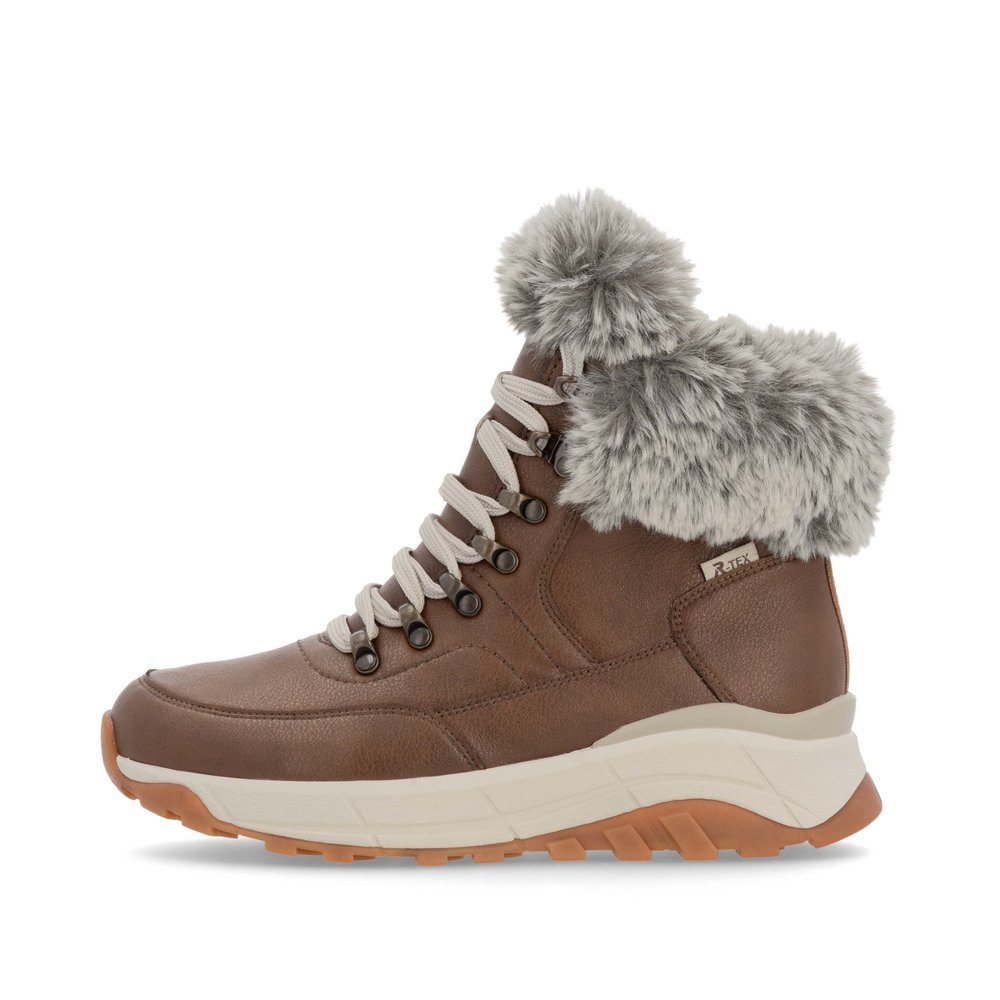 Brown Rieker women´s lace-up boots W0063-22 with RiekerTEX technology. Outside of the shoe.