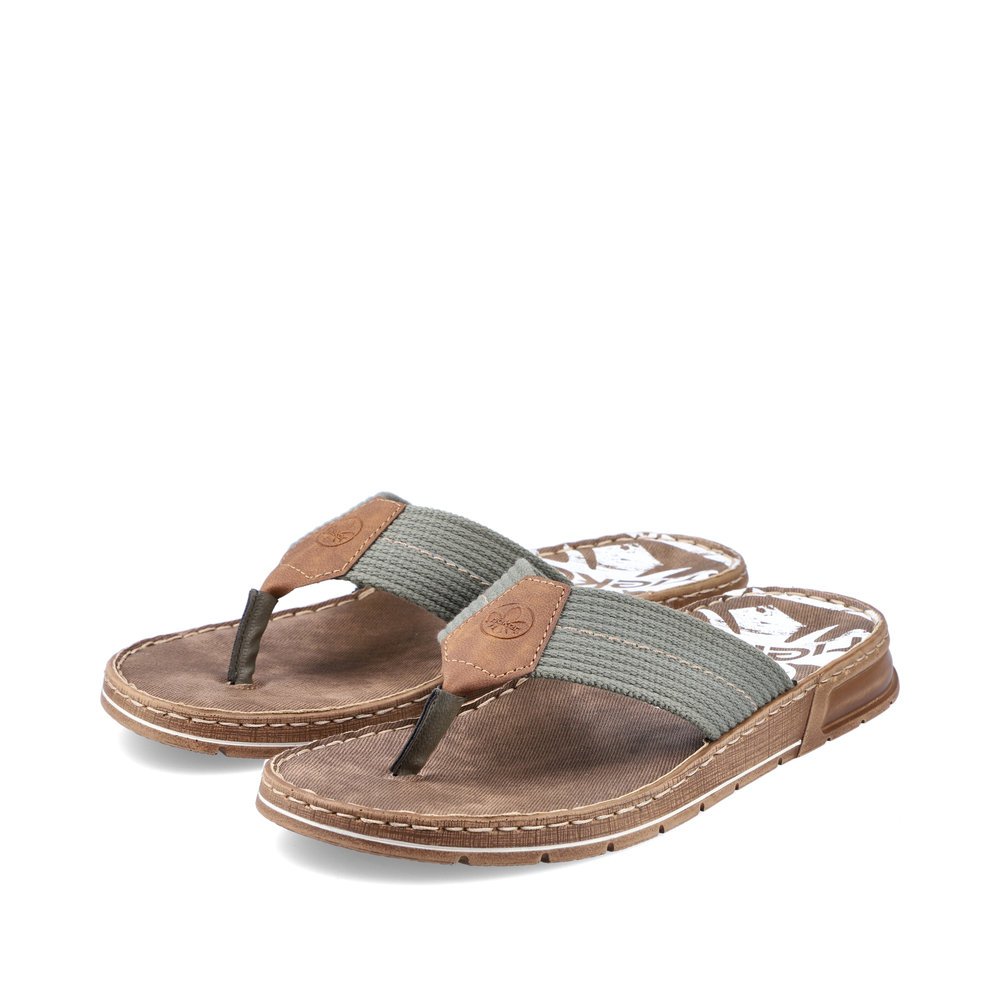 Green Rieker men´s flip flops 21280-54 with comfort width G as well as light sole. Shoes laterally.