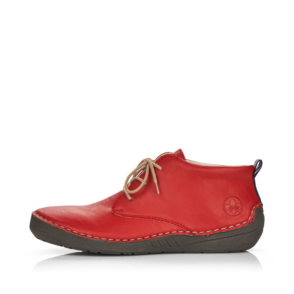 Chaussures à lacets Rieker rouges pour femme 52522-33. Côté extérieur de la chaussure.