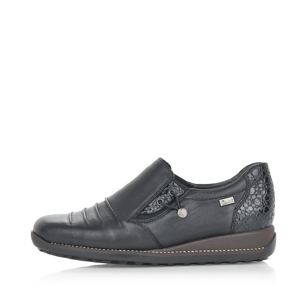 Urban black Rieker women´s slippers 44254-00 with RiekerTEX technology. Outside of the shoe.