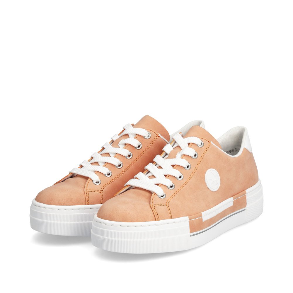 Orange Rieker women´s low-top sneakers N49W1-38 with lacing. Shoes laterally.