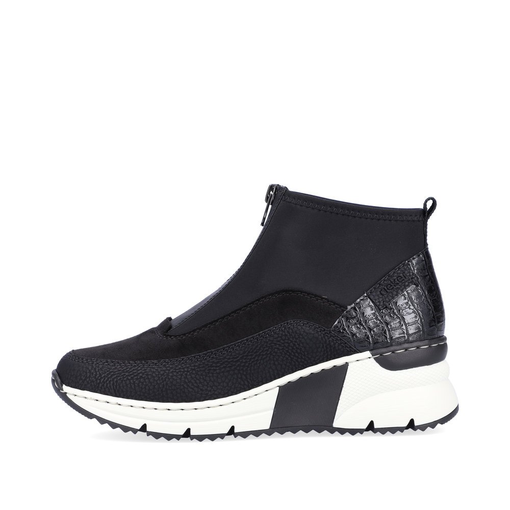 Schwarze Rieker Damen Sneaker High N6352-00 mit dämpfender und leichter Sohle. Schuh Außenseite.