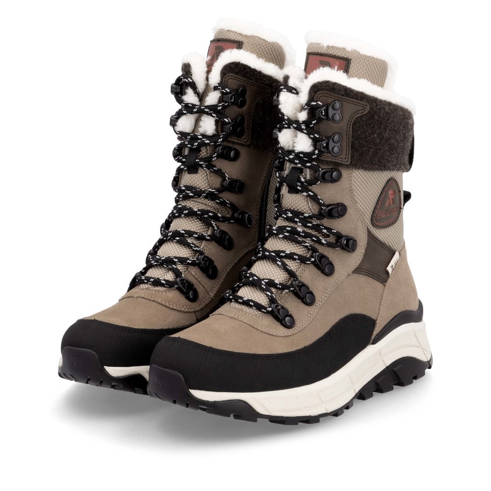 Beige Rieker women´s lace-up boots W0066-64 with RiekerTEX technology. Shoes laterally.