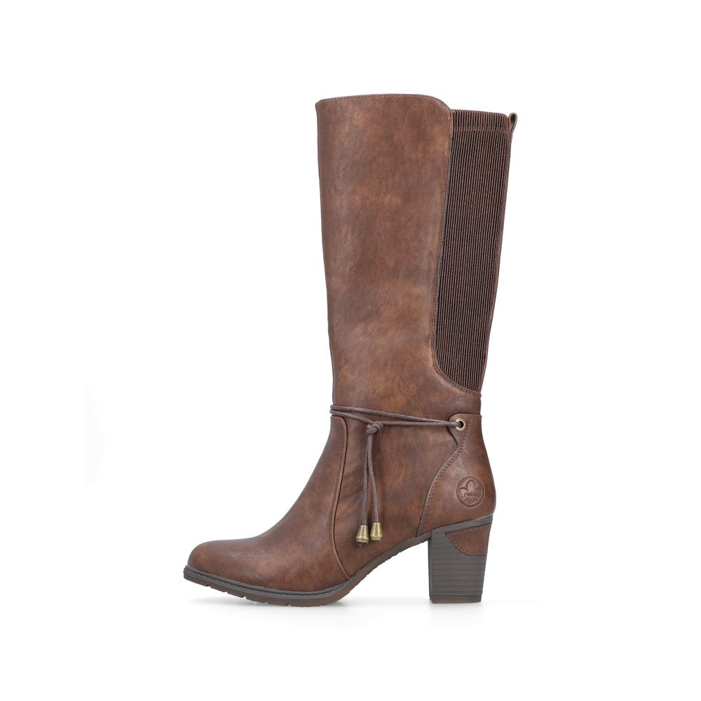 Bottes à tige haute Rieker marron femme 96081-25 avec corde à la mode. Côté extérieur de la chaussure.