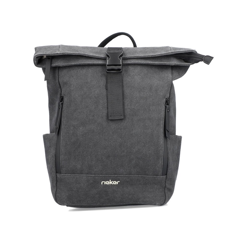 Rieker backpack H1549-00 in grey with practical roll-top, zipper and buckle as well as breathable back padding. Front.