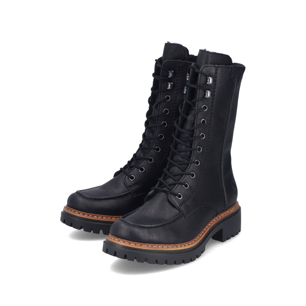 Asphalt black Rieker women´s biker boots 72616-00 with a zipper. Shoes laterally.