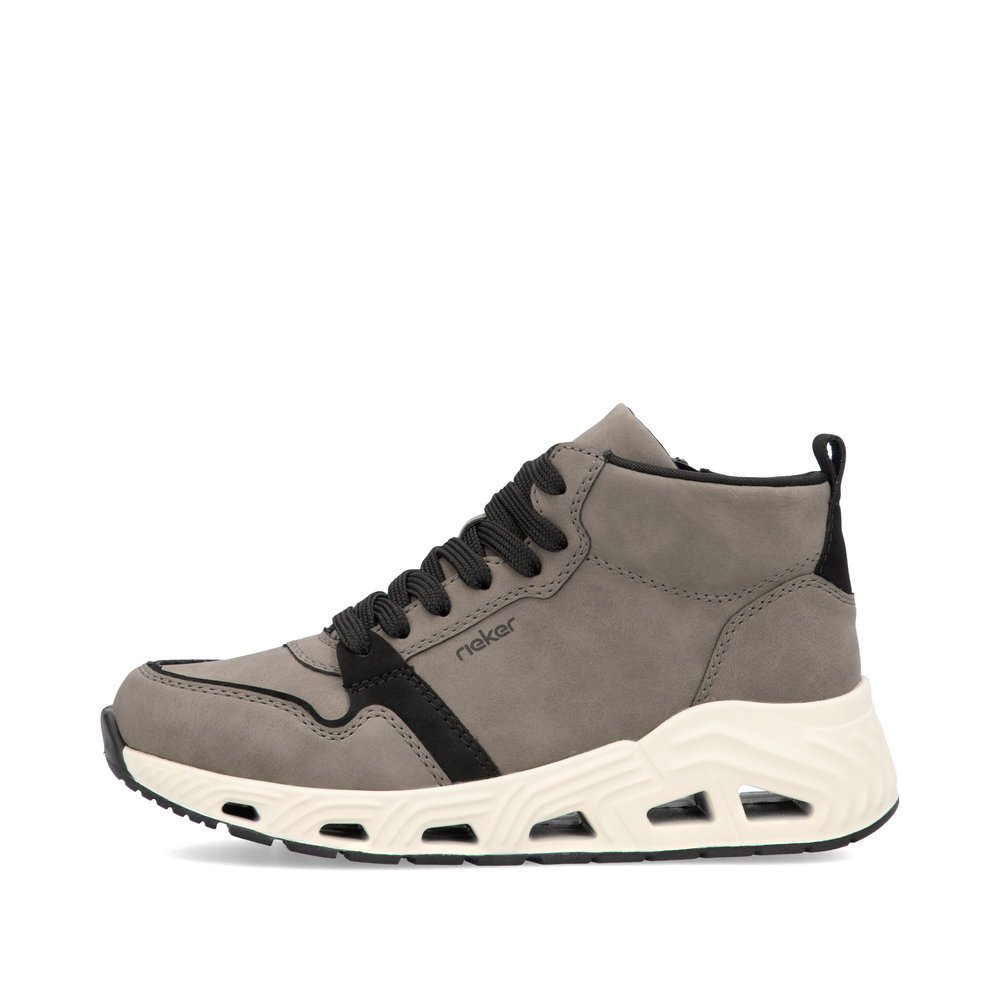 Cinnamon brown Rieker women´s high-top sneakers N5203-42 with a zipper. Outside of the shoe.