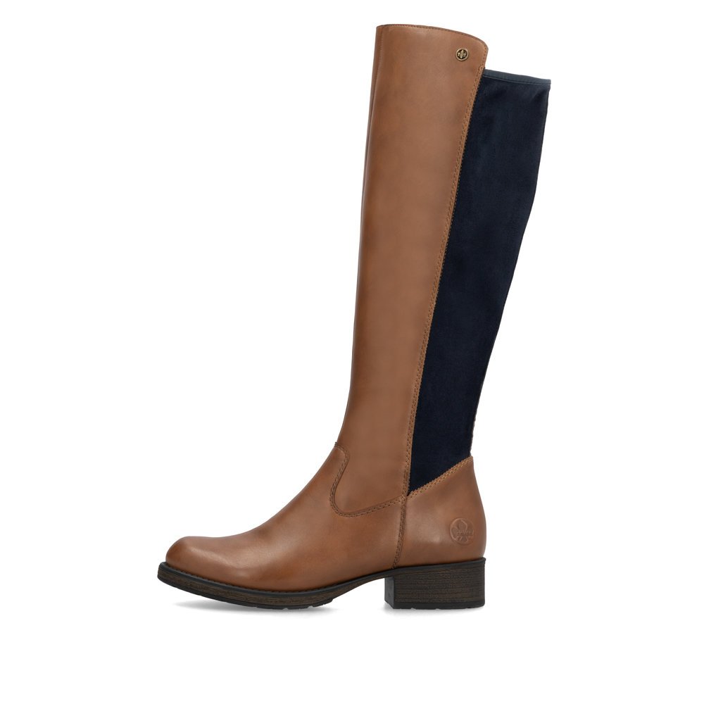 Bottes à tige haute Rieker marron femme Z9591-23 avec fermeture éclair. Côté extérieur de la chaussure.