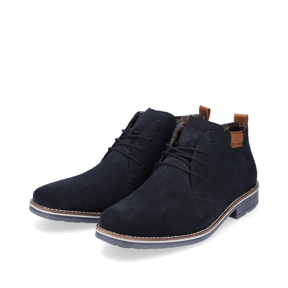 Blue Rieker men´s lace-up boots 33206-14 with lacing as well as comfort width G 1/2. Shoes laterally.