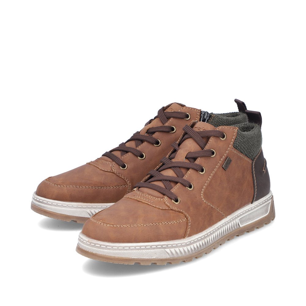 Brown Rieker men´s lace-up shoes 37011-24 with RiekerTEX membrane as well as zipper. Shoes laterally.