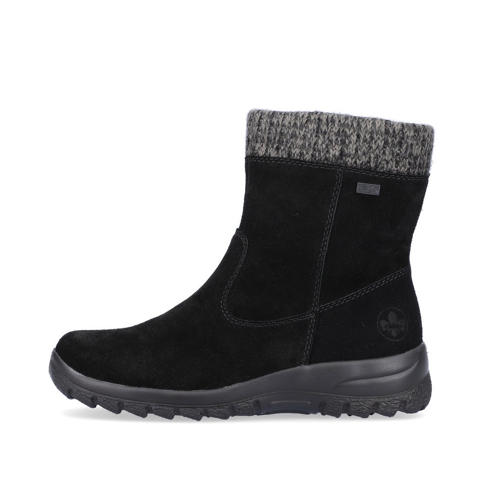 Asphalt black Rieker women´s ankle boots L7165-00 with RiekerTEX technology. Outside of the shoe.