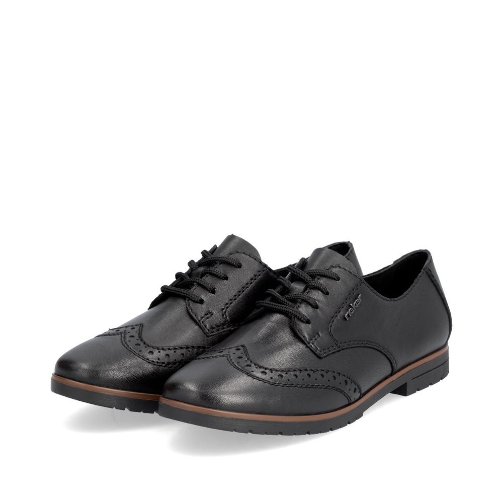 Jet black Rieker women´s lace-up shoes 45304-00 with slim fit E 1/2. Shoes laterally.