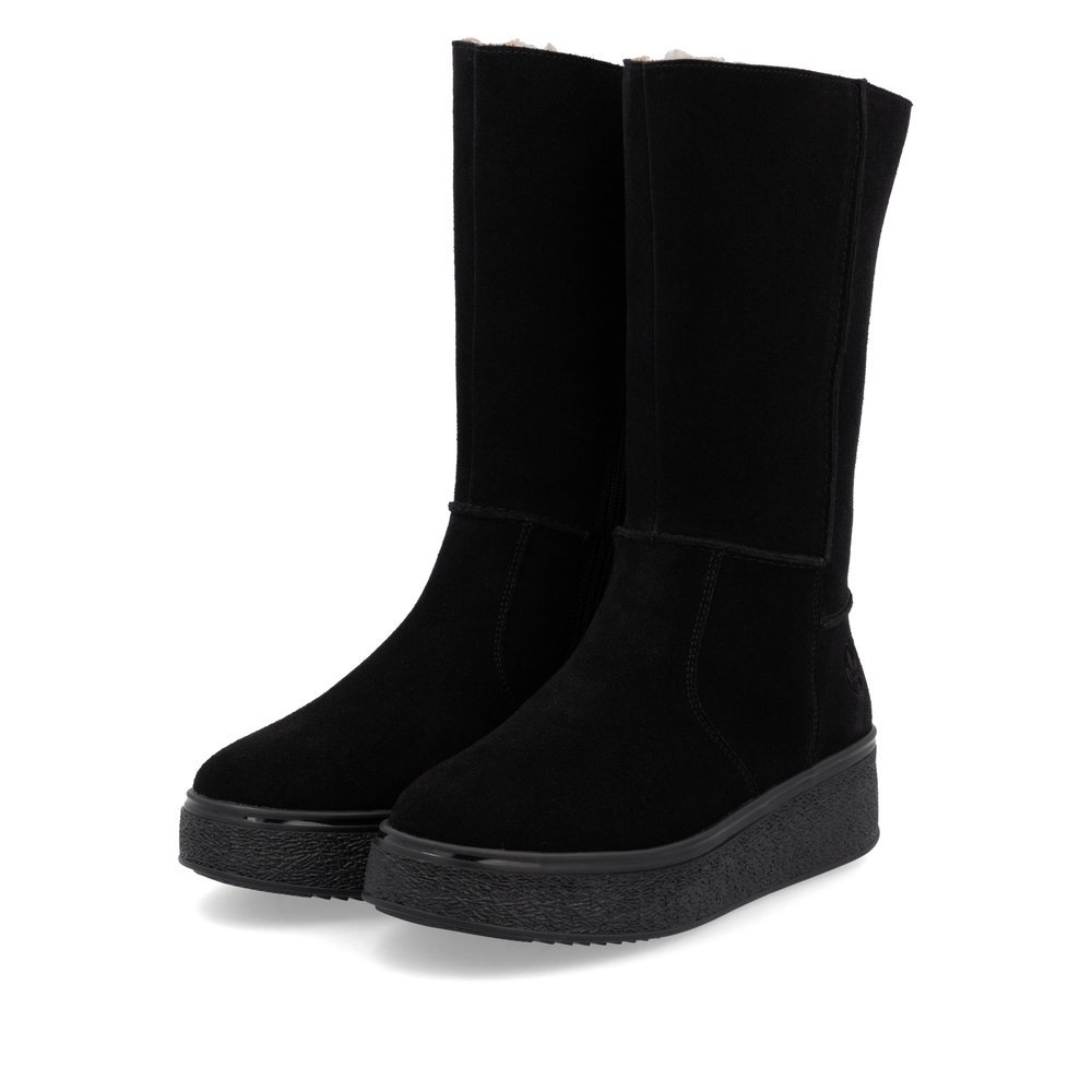 Black Rieker women´s ankle boots 78851-00 with a zipper as well as removable insole. Shoes laterally.