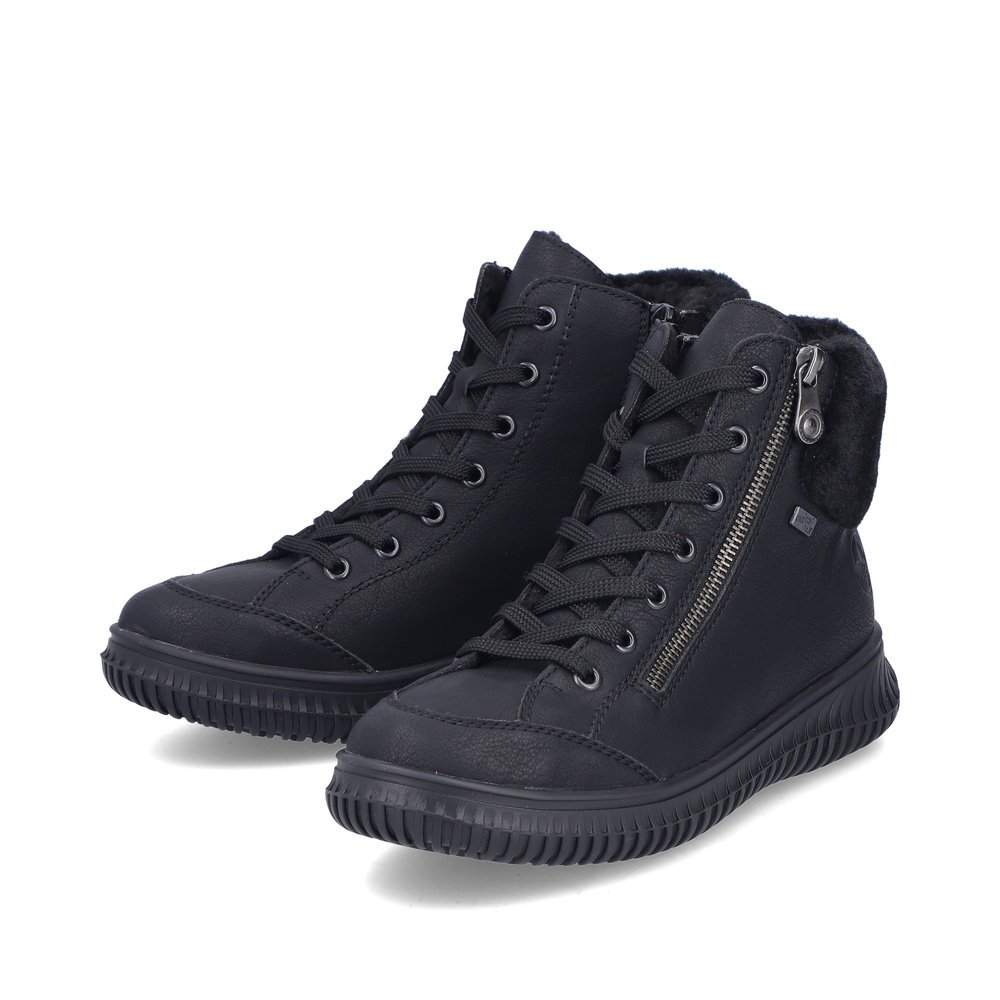 Graphite black Rieker women´s lace-up boots 74244-00 with RiekerTEX technology. Shoes laterally.