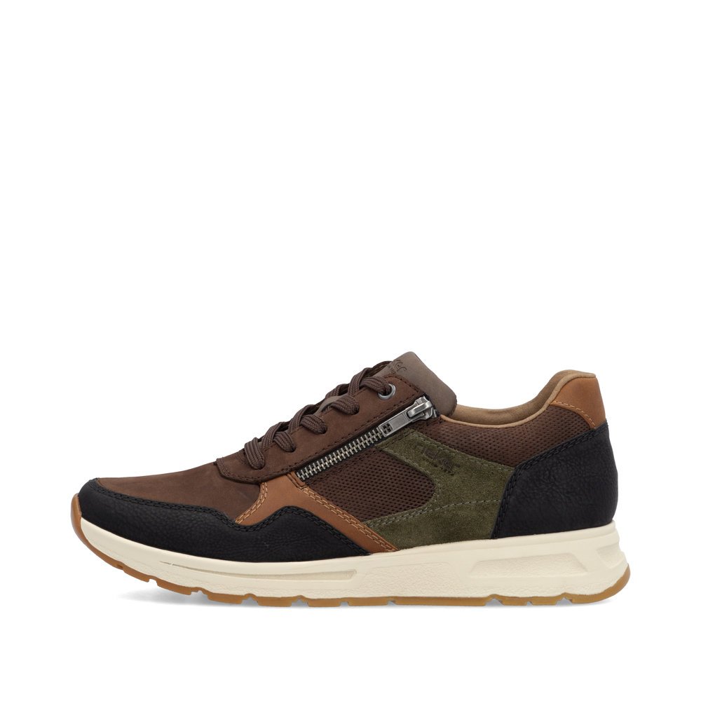 Brown Rieker men´s low-top sneakers B0703-90 with zipper as well as comfort width G. Outside of the shoe.