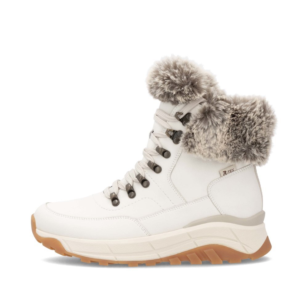 White Rieker women´s lace-up boots W0063-80 with RiekerTEX technology. Outside of the shoe.