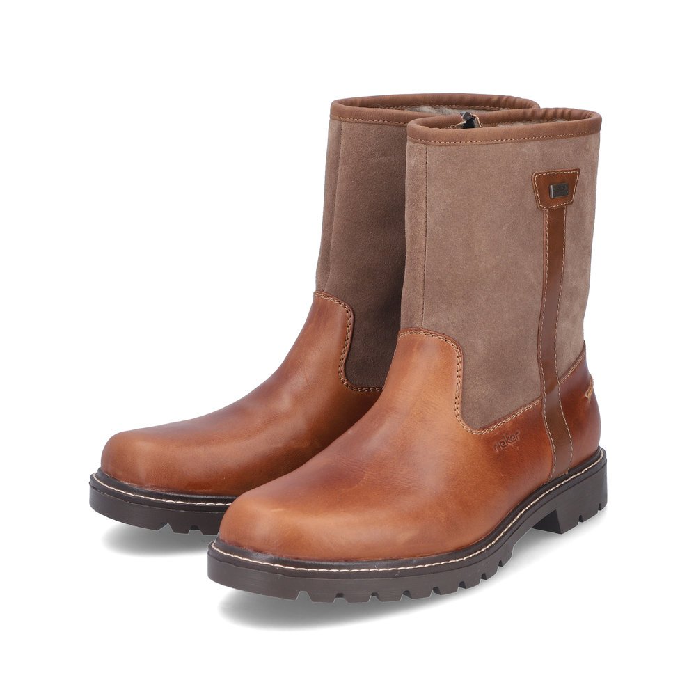 Bottines Rieker marron homme 39872-24 avec semelle adhérente Fiber-Grip. Chaussures inclinées sur le côté.