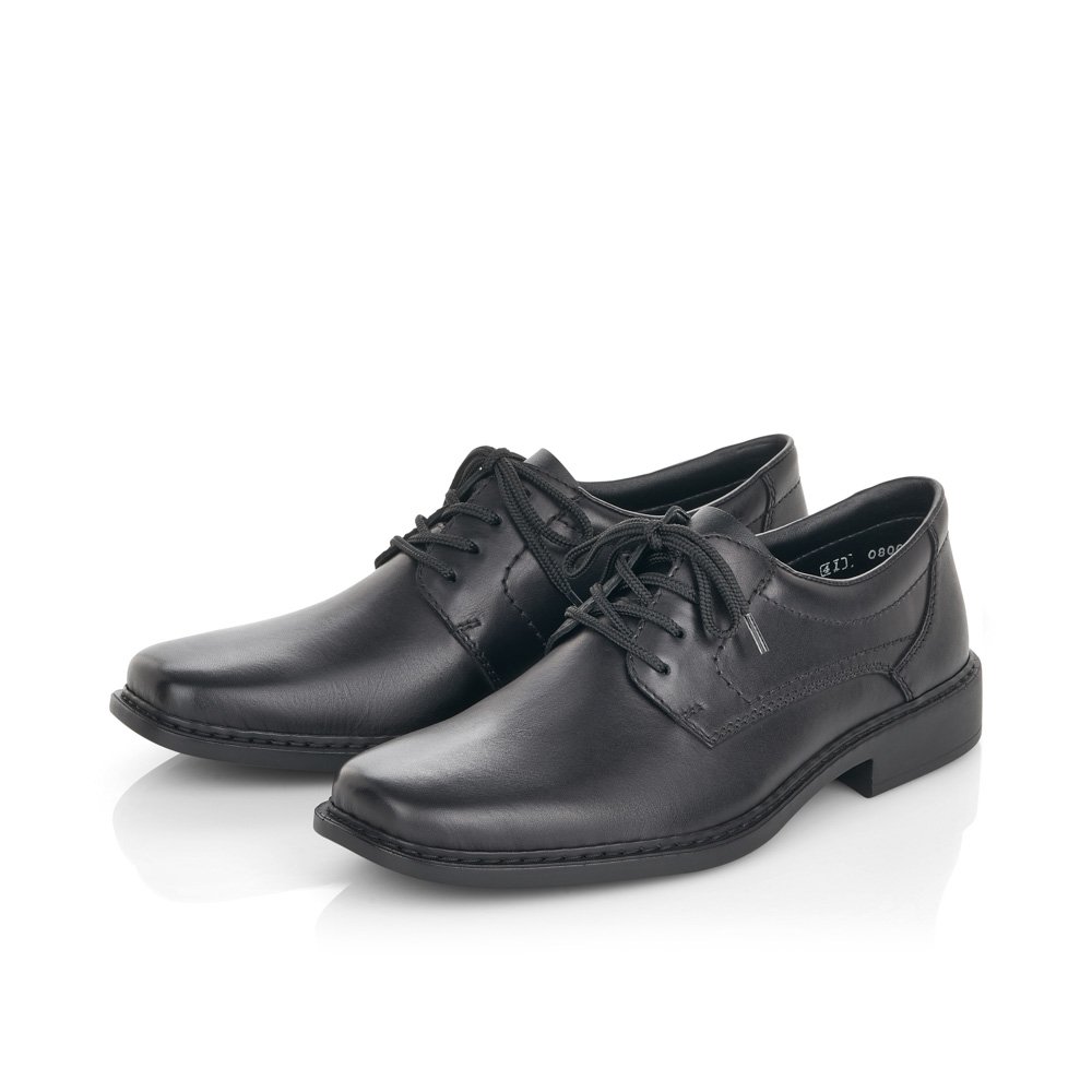 Rieker chaussures à lacets noires hommes B0800-00 avec largeur H. Chaussures inclinée sur le côté.