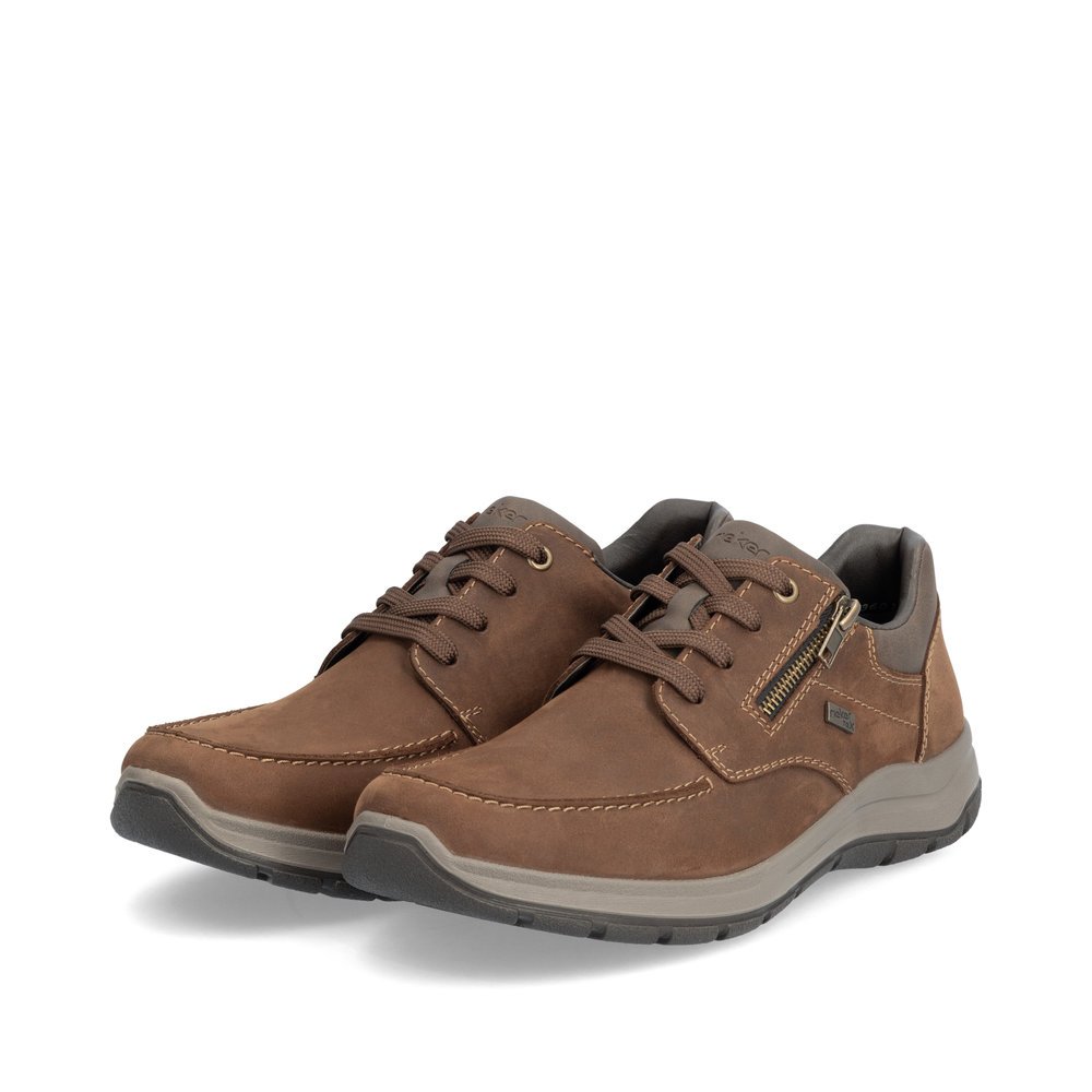 Brown Rieker men´s lace-up shoes 03601-22 with RiekerTEX membrane as well as zipper. Shoes laterally.