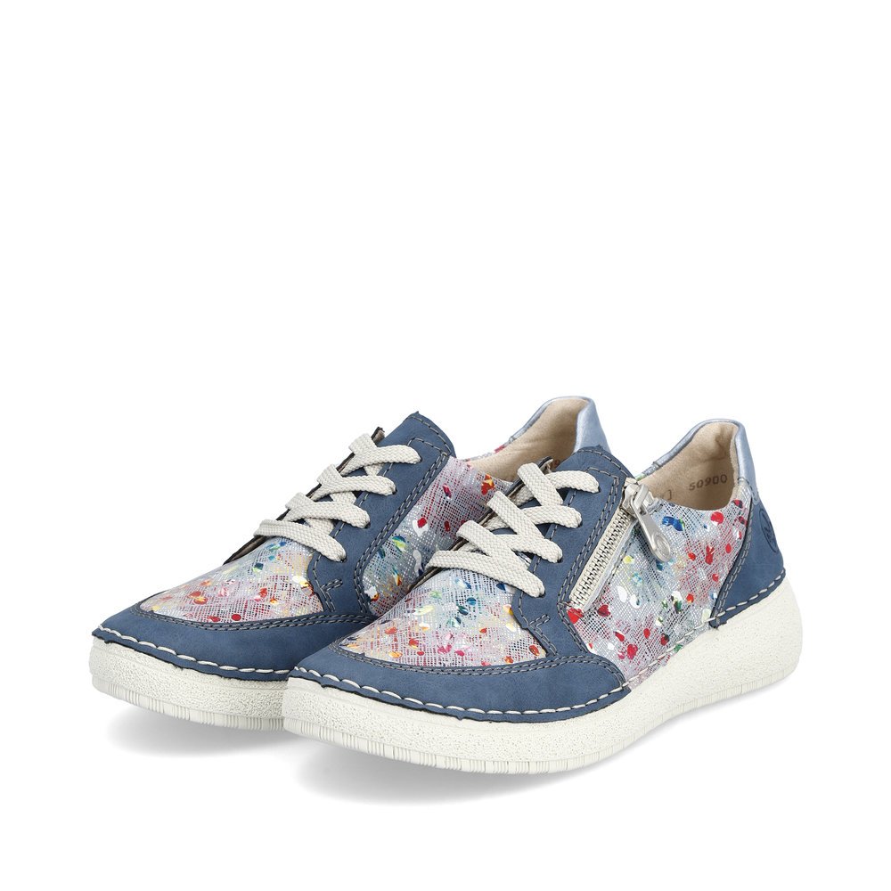 Multi-colored Rieker women´s lace-up shoes 50900-90 with a zipper. Shoes laterally.