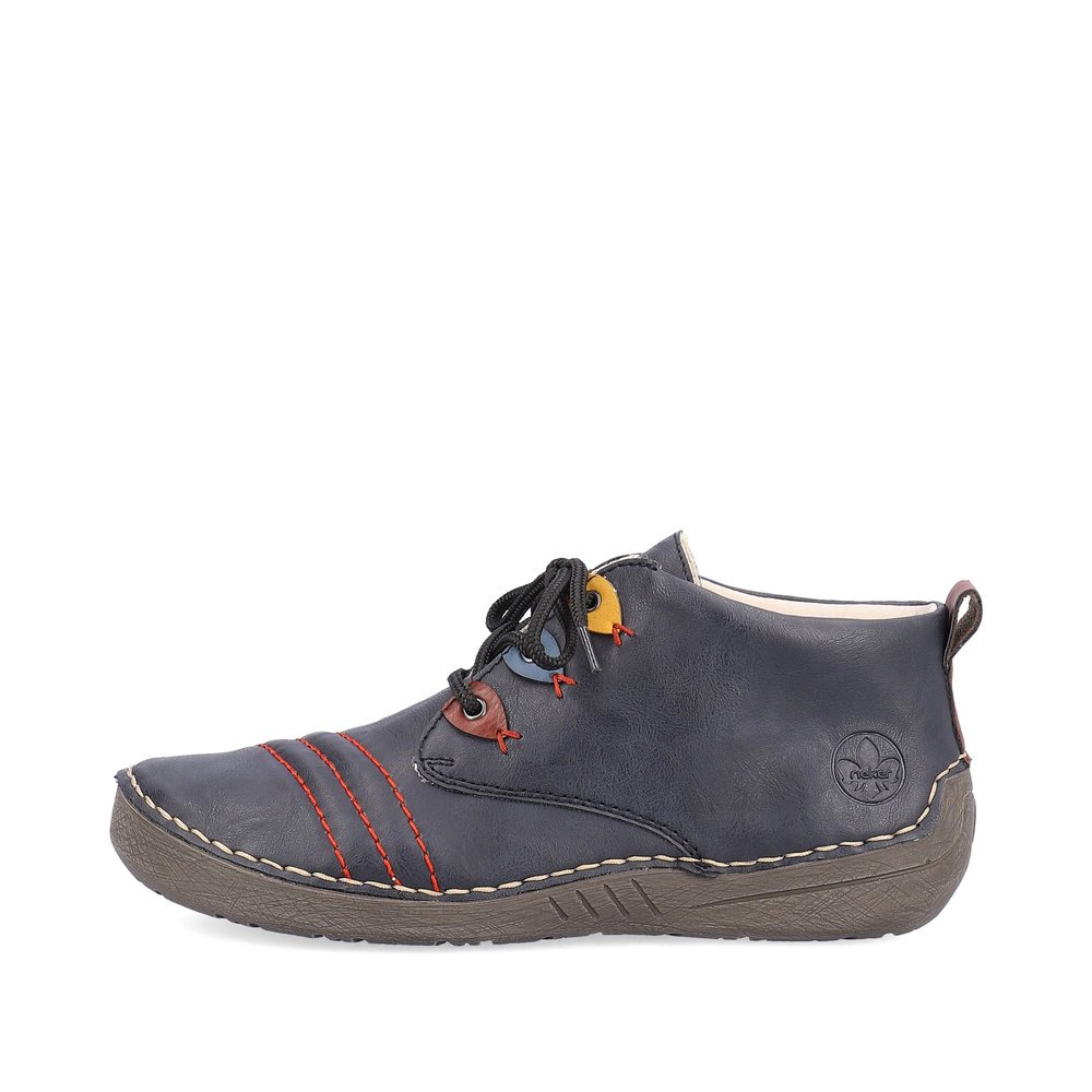 Chaussures à lacets Rieker bleues femme 52509-14 avec détails colorés. Côté extérieur de la chaussure.