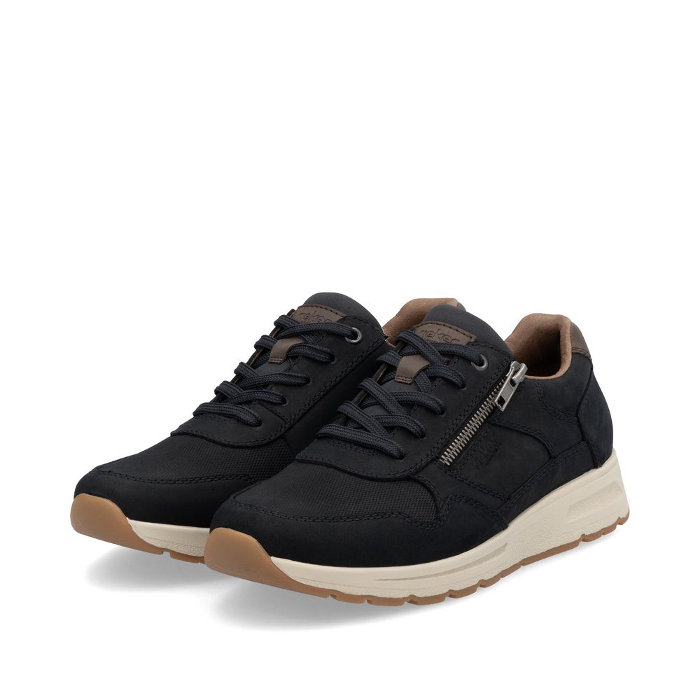 Baskets basses Rieker bleues pour homme B0701-15 avec fermeture éclair. Chaussures inclinées sur le côté.