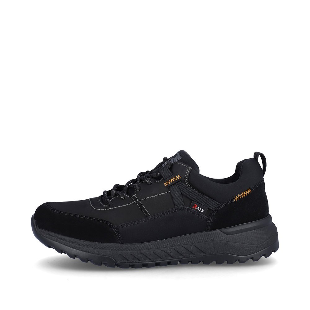 Black Rieker men´s low-top sneakers U0100-00 with RiekerTEX technology. Outside of the shoe.