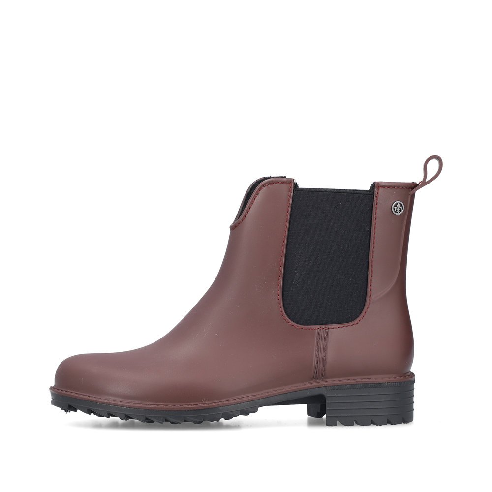 Braunrote Rieker Damen Chelsea Boots P8260-35 mit Elastikeinsatz. Schuh Außenseite.