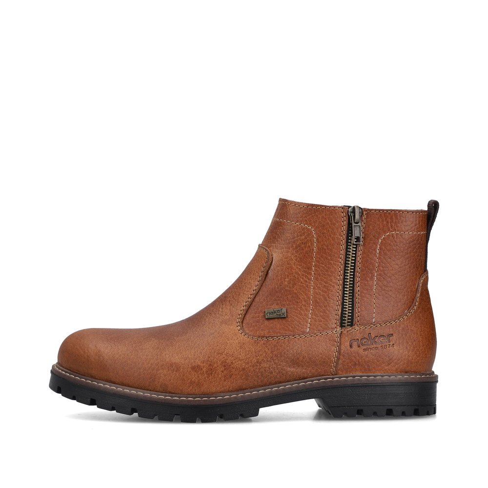 Maroon Rieker men´s ankle boots F3670-22 with RiekerTEX technology. Outside of the shoe.