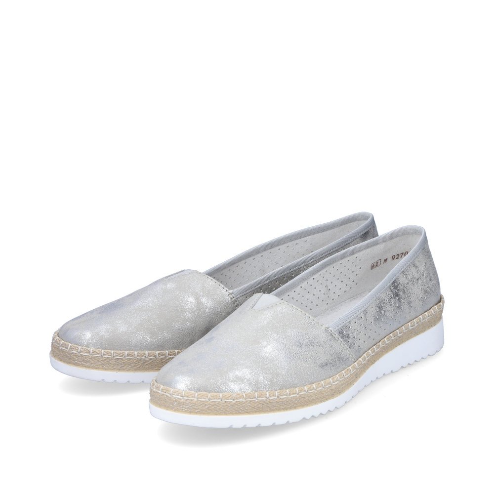 Silver Rieker women´s ballerinas M9270-40 with an elastic insert. Shoes laterally.