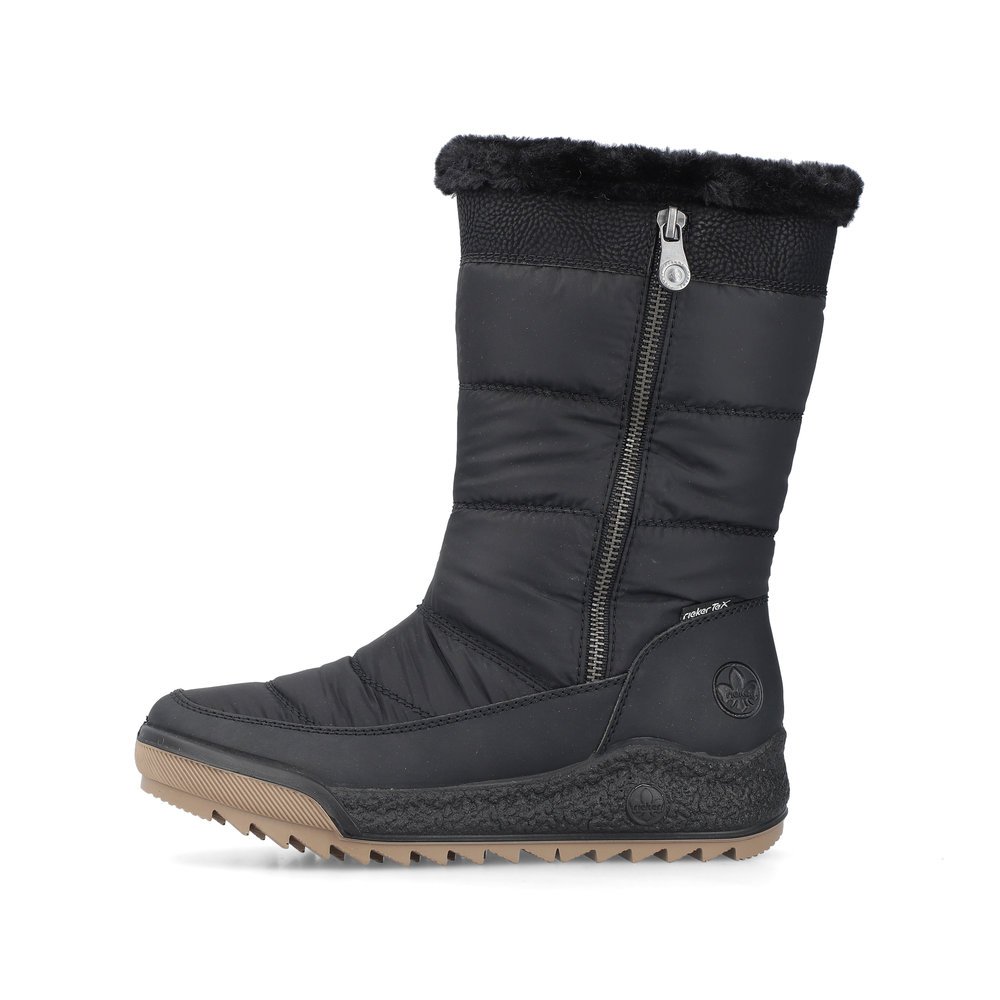 Schwarze Rieker Damen Kurzstiefel Y4765-00 mit wasserabweisender TEX-Membran. Schuh Außenseite.