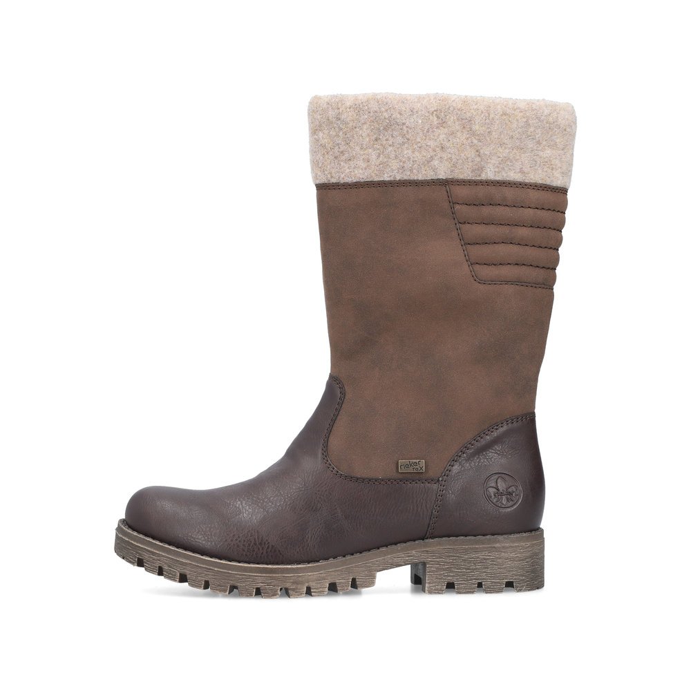 Braune Rieker Damen Kurzstiefel 78585-25 mit wasserabweisender RiekerTEX-Membran. Schuh Außenseite.